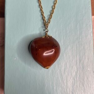 Vintage Gold-Tone Chain Necklace with Large Brown Pendant